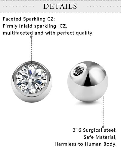 16Pcs 14G Externally Threaded Piercing Balls Stainless Steel Replacement Balls Piercing Parts for Tongue Nipple Industrial Septum Lip and and Other Body Jewelry in Saudi Arabia