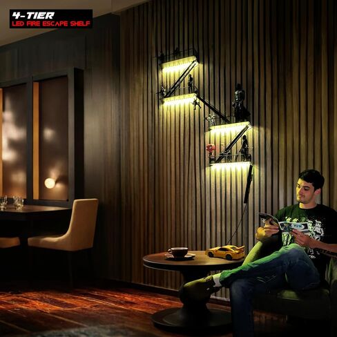 رف حائط للهروب من الحريق للمقتنيات - رف للهروب من الحريق مزود بشرائط إضاءة LED مرفقة مسبقًا، 12 لونًا، يحمل 44 رطلاً in Kuwait