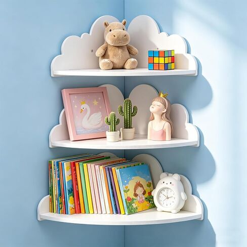 Cloud Floating Corner Shelves, Set of 3 Cloud Corner Floating Shelves Wooden Cute Wall Mounted Shelf Clouds Dispaly Shelf for Toys Plants & Storage in Saudi Arabia