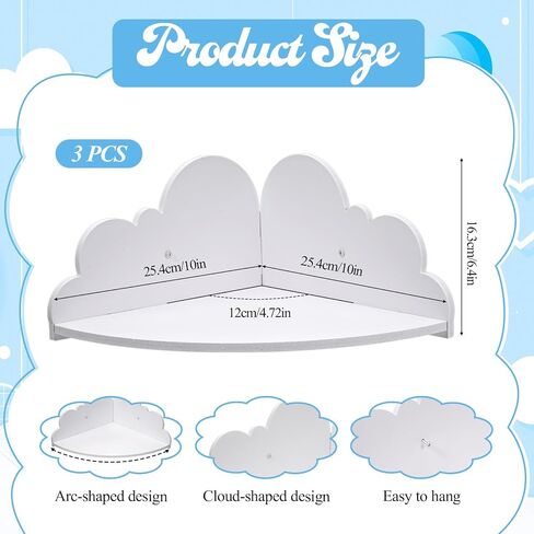 Cloud Floating Corner Shelves, Set of 3 Cloud Corner Floating Shelves Wooden Cute Wall Mounted Shelf Clouds Dispaly Shelf for Toys Plants & Storage in Saudi Arabia