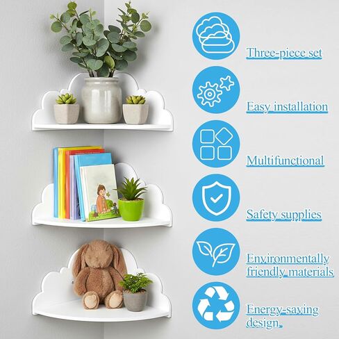 Cloud Floating Corner Shelves, Set of 3 Cloud Corner Floating Shelves Wooden Cute Wall Mounted Shelf Clouds Dispaly Shelf for Toys Plants & Storage in Saudi Arabia