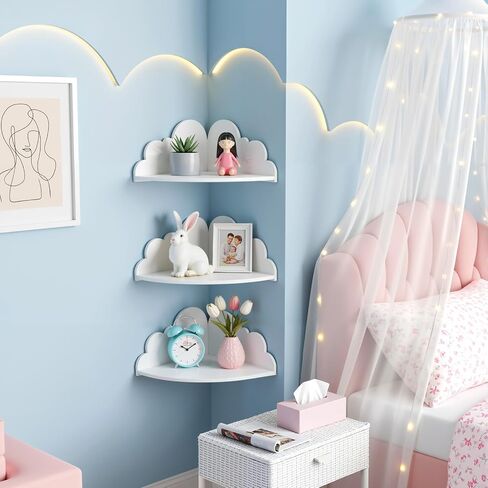 Cloud Floating Corner Shelves, Set of 3 Cloud Corner Floating Shelves Wooden Cute Wall Mounted Shelf Clouds Dispaly Shelf for Toys Plants & Storage in Saudi Arabia