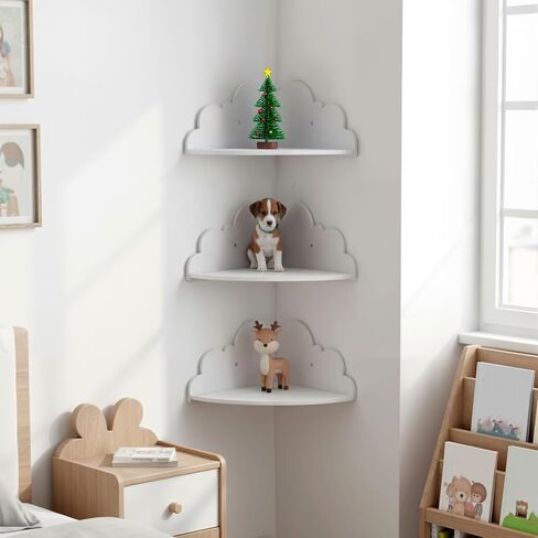 Cloud Floating Corner Shelves, Set of 3 Cloud Corner Floating Shelves Wooden Cute Wall Mounted Shelf Clouds Dispaly Shelf for Toys Plants & Storage in Saudi Arabia
