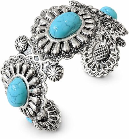 Western Cuff Bracelet for Women, Vintage Engraved Open Bangle with Turquoise Color Faux Stone Accent, Southwestern Cowgirl Country Jewelry Gift in Saudi Arabia