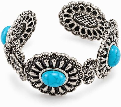 Western Cuff Bracelet for Women, Vintage Engraved Open Bangle with Turquoise Color Faux Stone Accent, Southwestern Cowgirl Country Jewelry Gift in Saudi Arabia
