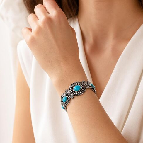 Western Cuff Bracelet for Women, Vintage Engraved Open Bangle with Turquoise Color Faux Stone Accent, Southwestern Cowgirl Country Jewelry Gift in Saudi Arabia