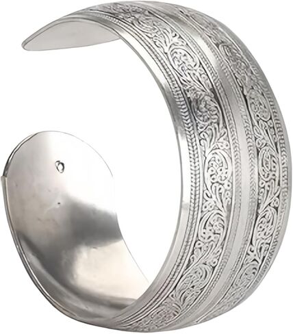 1Pc Silver Tibeten Silver Carved Spiral Flower Connecting Branches Pattern Wide Band Open Cuff Bracelet Bangle Size adjustable Cuff Bracelets for Women in Saudi Arabia