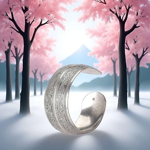 1Pc Silver Tibeten Silver Carved Spiral Flower Connecting Branches Pattern Wide Band Open Cuff Bracelet Bangle Size adjustable Cuff Bracelets for Women in Saudi Arabia