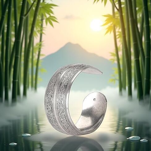 1Pc Silver Tibeten Silver Carved Spiral Flower Connecting Branches Pattern Wide Band Open Cuff Bracelet Bangle Size adjustable Cuff Bracelets for Women in Saudi Arabia