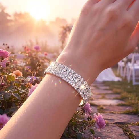 1 Piece Rhinestone Bracelet for Women Layered Sparkly Open Cuff Adjustable Multi Row Glitter Bangle Rhinestone Bracelet Bride Wedding Party Prom Jewelry Accessories in Saudi Arabia