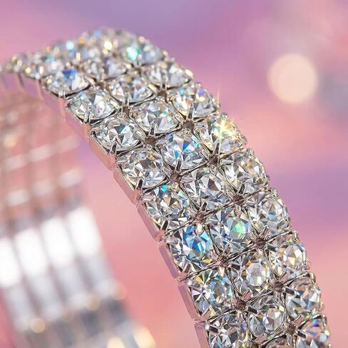 1 Piece Rhinestone Bracelet for Women Layered Sparkly Open Cuff Adjustable Multi Row Glitter Bangle Rhinestone Bracelet Bride Wedding Party Prom Jewelry Accessories in Saudi Arabia