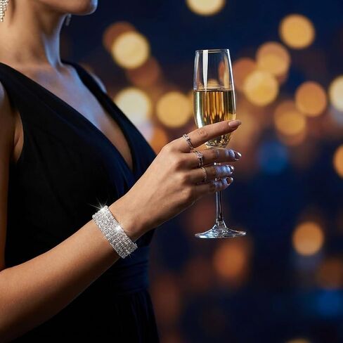 1 Piece Rhinestone Bracelet for Women Layered Sparkly Open Cuff Adjustable Multi Row Glitter Bangle Rhinestone Bracelet Bride Wedding Party Prom Jewelry Accessories in Saudi Arabia
