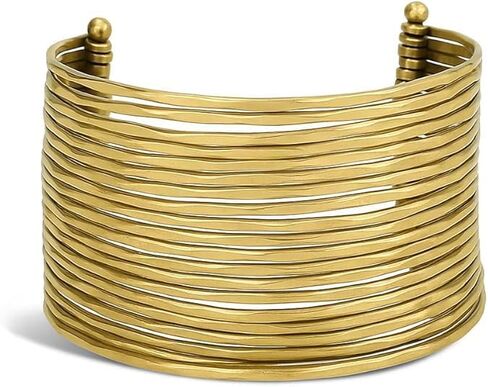 Bohemian Multi-Row Brass Cuff Bracelet, Wide Adjustable Bangle, Minimalist Ethnic Style, Gold Tone in Saudi Arabia
