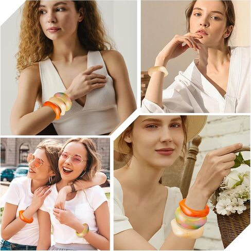 Colorful Chunky Acrylic Bracelet for Women Round Cuff Bangle Bracelet Set Wrist Cuff Bracelets for Women as Jewelry Gift in Saudi Arabia