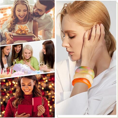 Colorful Chunky Acrylic Bracelet for Women Round Cuff Bangle Bracelet Set Wrist Cuff Bracelets for Women as Jewelry Gift in Saudi Arabia