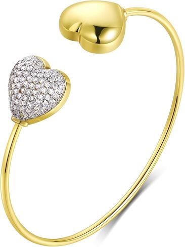 Love Heart Bracelet Gold Plated with Crystal Embellished Heart Charm Open Cuff Bangle Jewelry for Women in Kuwait