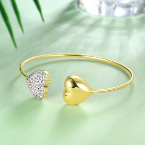 Love Heart Bracelet Gold Plated with Crystal Embellished Heart Charm Open Cuff Bangle Jewelry for Women in Kuwait