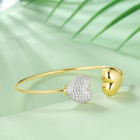 Love Heart Bracelet Gold Plated with Crystal Embellished Heart Charm Open Cuff Bangle Jewelry for Women in Kuwait