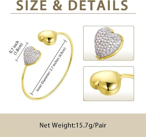 Love Heart Bracelet Gold Plated with Crystal Embellished Heart Charm Open Cuff Bangle Jewelry for Women in Kuwait