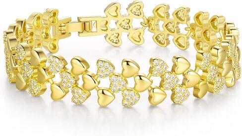 Love Heart Bracelet Gold Plated with Crystal Embellished Heart Charm Open Cuff Bangle Jewelry for Women in Kuwait