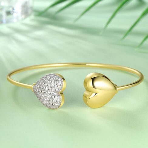 Love Heart Bracelet Gold Plated with Crystal Embellished Heart Charm Open Cuff Bangle Jewelry for Women in Kuwait