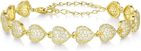 Love Heart Bracelet Gold Plated with Crystal Embellished Heart Charm Open Cuff Bangle Jewelry for Women in Kuwait