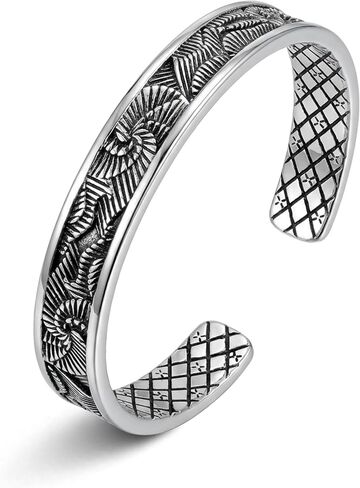 Vintage Silver Bracelet for Women, Bohemian Engraved Wave Spiral Bangle, Adjustable Sterling Silver Plated Cuff Bangle Jewelry for Women in Saudi Arabia