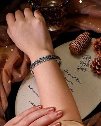 Vintage Silver Bracelet for Women, Bohemian Engraved Wave Spiral Bangle, Adjustable Sterling Silver Plated Cuff Bangle Jewelry for Women in Saudi Arabia