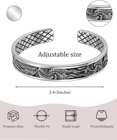 Vintage Silver Bracelet for Women, Bohemian Engraved Wave Spiral Bangle, Adjustable Sterling Silver Plated Cuff Bangle Jewelry for Women in Saudi Arabia