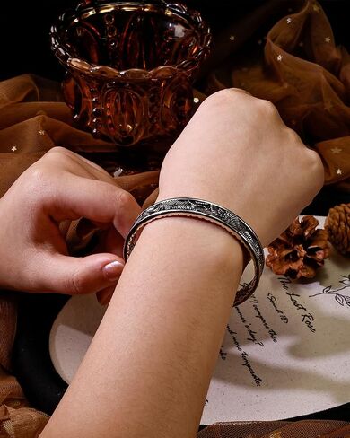 Vintage Silver Bracelet for Women, Bohemian Engraved Wave Spiral Bangle, Adjustable Sterling Silver Plated Cuff Bangle Jewelry for Women in Saudi Arabia