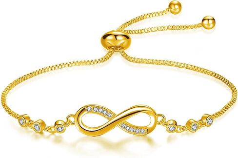 Infinity Bracelets for Women, 14K Gold/Rose Gold/Silver Plated Adjustable Sliding Bolo Bracelet,Dainty Infinity Symbol with Cubic Zirconia Eternal Love and Friendship Bracelets, Matching Couple Bracelets, Non Tarnish Waterproof Hypoallergenic Jewelry for  in Saudi Arabia