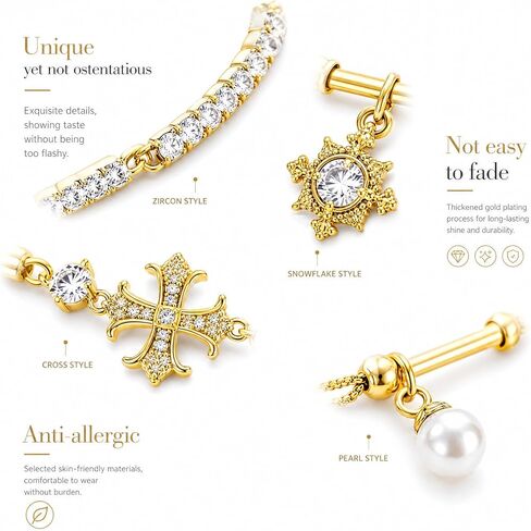 2 pcs Gold Bracelets Set for Women Non Tarnish ,Waterproof 14K Gold Plated Pearl and Cross Charm Tennis Bracelet for Women,Adjustable Cubic Zirconia Bracelet,Trendy Fashion Jewelry Mothers Day Gifts for Mom Birthday in Kuwait
