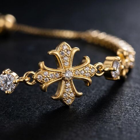 2 pcs Gold Bracelets Set for Women Non Tarnish ,Waterproof 14K Gold Plated Pearl and Cross Charm Tennis Bracelet for Women,Adjustable Cubic Zirconia Bracelet,Trendy Fashion Jewelry Mothers Day Gifts for Mom Birthday in Kuwait