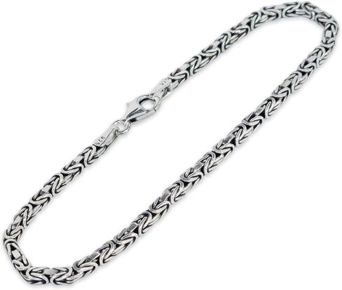 925 Sterling Silver Byzantine Bracelet for Men Women - Oxidized Non Tarnish Link Hand Chain Bracelets 2.2mm, 8" 9" - Lobster Claw Clasp - Handmade Jewelry in Kuwait