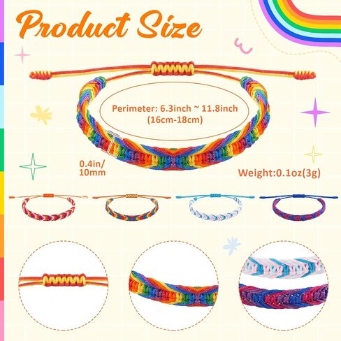 4 Pcs Rainbow Pride Friendship Bracelets, Adjustable Handmade Braided Bracelets for Lesbian, Bisexual & Transgender Pride, Colorful Everyday Accessories & Gifts in Saudi Arabia