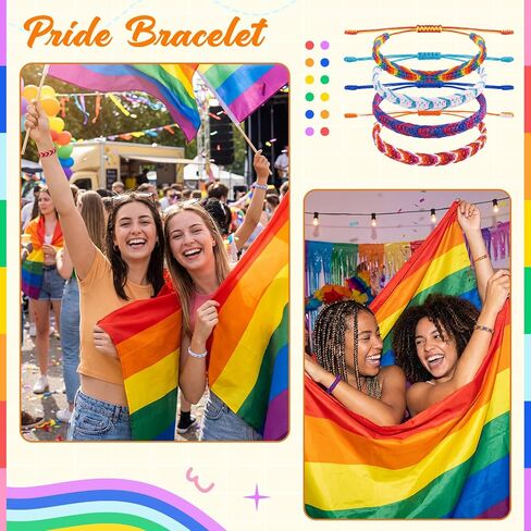 4 Pcs Rainbow Pride Friendship Bracelets, Adjustable Handmade Braided Bracelets for Lesbian, Bisexual & Transgender Pride, Colorful Everyday Accessories & Gifts in Saudi Arabia