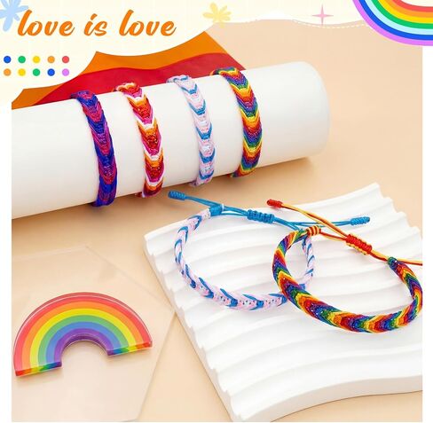 4 Pcs Rainbow Pride Friendship Bracelets, Adjustable Handmade Braided Bracelets for Lesbian, Bisexual & Transgender Pride, Colorful Everyday Accessories & Gifts in Saudi Arabia