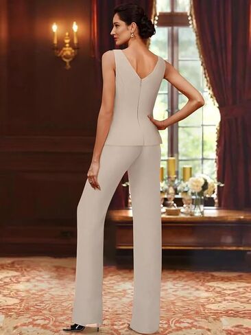 3 Pieces Chiffon Mother of the Bride Pant Suits for Wedding Sequin Wedding Guest Outfit for Women with Jacket in Saudi Arabia