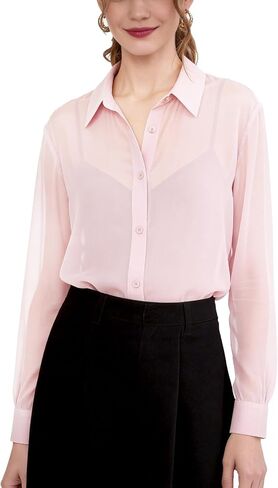 Sheer Tops for Women Long Sleeve Button Down Shirt Sexy See Through Trendy Elegant Chiffon Blouse Tunic Tops in Saudi Arabia