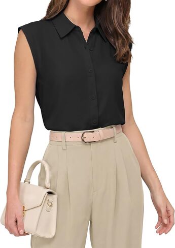 Women's Sleeveless Button Down Shirts Summer, Cotton Collared Blouses Tops for Work Business Casual Trendy 2026 in Kuwait