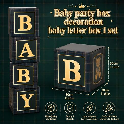 Blue Green Tartan Plaid Baby Shower Boxes with Letters for Baby Shower Decorations Bear Themed Gender Reveal Decoration Photo Prop & Forest Animal Nursery Decor Set (Teal Plaid Bear) ﻿ in Saudi Arabia