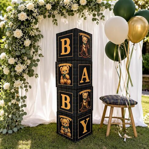 Blue Green Tartan Plaid Baby Shower Boxes with Letters for Baby Shower Decorations Bear Themed Gender Reveal Decoration Photo Prop & Forest Animal Nursery Decor Set (Teal Plaid Bear) ﻿ in Saudi Arabia