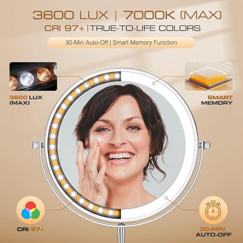 مرآة مكياج احترافية بإضاءة 9 بوصات مع تكبير، مرآة زينة مزدوجة الجوانب 1X/20X، 3600 لوكس فائقة السطوع 80 LED، قابلة لإعادة الشحن بقدرة 5000 مللي أمبير في الساعة، 3 أوضاع ألوان، تعتيم بدون خطوات، لمسة نهائية من الكروم، صندوق هدايا in Kuwait
