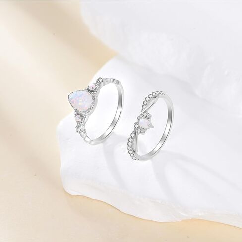 Genuine Opal Engagement Rings for Women 1.5ct Pear Shaped Opal Ring Set 925 Sterling Silver Wedding Ring Set Vintage 2pcs Anniversary Promise Ring For Her in Saudi Arabia