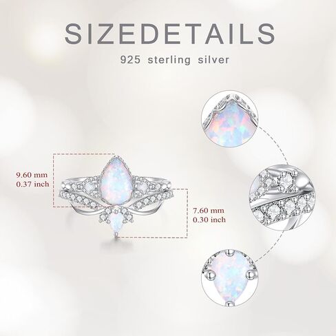 Genuine Opal Engagement Rings for Women 1.5ct Pear Shaped Opal Ring Set 925 Sterling Silver Wedding Ring Set Vintage 2pcs Anniversary Promise Ring For Her in Saudi Arabia