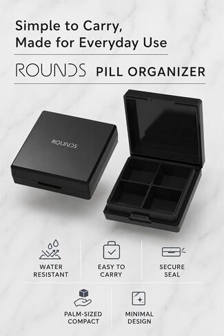 ROUNDS Pill Organizer, Pill Case, Medicine Case, Supplement Case (Black) in Saudi Arabia