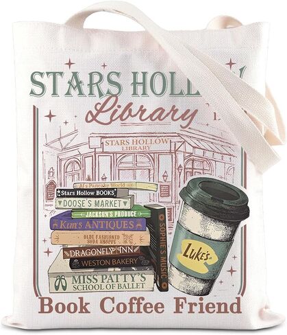 حقيبة حمل مكتبة ENSIANTH Stars Hollow - هدية مروحة العرض التلفزيوني، كتاب قهوة صديق، حقيبة تسوق قابلة لإعادة الاستخدام - هدية مروحة العشاء من Luke in Kuwait