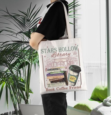 حقيبة حمل مكتبة ENSIANTH Stars Hollow - هدية مروحة العرض التلفزيوني، كتاب قهوة صديق، حقيبة تسوق قابلة لإعادة الاستخدام - هدية مروحة العشاء من Luke in Kuwait