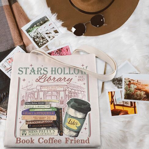 حقيبة حمل مكتبة ENSIANTH Stars Hollow - هدية مروحة العرض التلفزيوني، كتاب قهوة صديق، حقيبة تسوق قابلة لإعادة الاستخدام - هدية مروحة العشاء من Luke in Kuwait