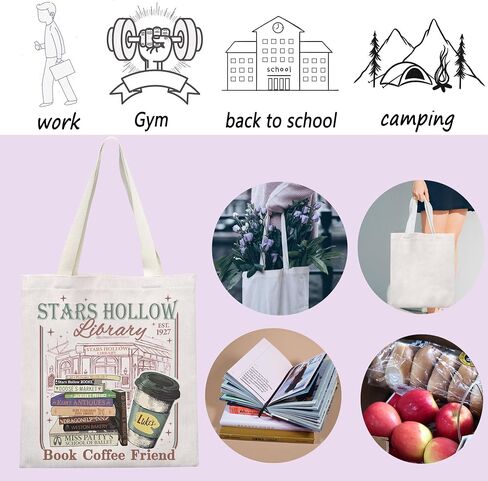حقيبة حمل مكتبة ENSIANTH Stars Hollow - هدية مروحة العرض التلفزيوني، كتاب قهوة صديق، حقيبة تسوق قابلة لإعادة الاستخدام - هدية مروحة العشاء من Luke in Kuwait